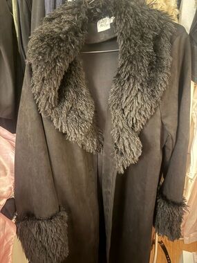 Princess Polly Black Faux-Shearling Trim Trench Coat